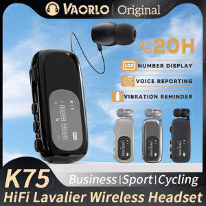 K75 Lavalier Business Bluetooth 5.4 Earphone Talk/Music 20H With Mic Noice Cancelling One-Click Photo LCD HIFI Wireless Headset