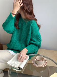 Thickened Knitted Sweater Womens Winter Outerwear round Neck Twist Blue Klein Sweater Commute Style Regular Length Overhead