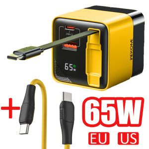 65W GaN Charging Head USB-C Fast Charger with Built-in Retractable 80CM TypeC Cable Suitable Compatible with IPhone Xiaomi Samsung