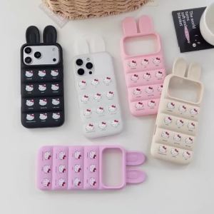Sanrio | Rabbit Ear Down Jacket Sanrio KT Cat Phone Case For iphone 17 16 15 14 13 Pro Max Silicone Shockproof Protective Soft Cover