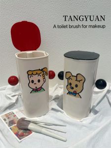 Elevating Dustproof Makeup Brush Storage Box with Lid Desktop Press Type Cosmetic Brush Organizer High-End Feel Plastic Material