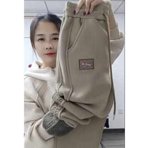 plus Size Harlan Pants Womens Autumn Winter Thickened Fleece Lined Cuffed Casual Pants Sheepskin Simulation Loose Fit Trousers
