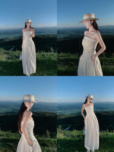 PEIZIXUAN | Elegant Beach Style White Strapless Long Dress