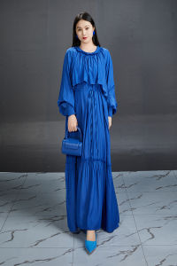 Elegant Pure Color round Neck Straight Tube Dress Womens Fashion Autumn New Style Chiffon Material Midi Skirt Chic Dress