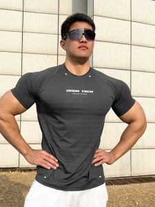 Quick Dry Training Short Sleeve round Neck Mens American Summer Large Size Sports Suit Running Fitness Clothes Sleeve T-Shirt