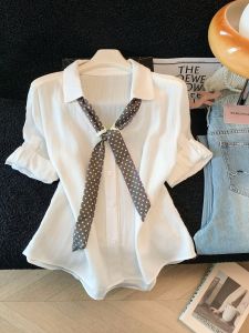 Áo Blouse Cổ Nơ Chấm Bi Kiểu Hàn Quốc Dáng Rộng Mới Hè