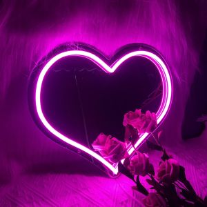 Melting Heart Mirror Neon Sign USB Dimmable LED Neon Lights for Home Bedroom Bacelorette Party Decor Birthday Chirstmas Gift