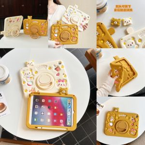 Apple iPad Pro Air 11 M2 M3 10th 9th 11th M4 7th 6th 5th Air Pro 3rd 4th 10.9 "10.2" 9.7 "10.5" 11.0 "สำหรับเด็กน้อยน่ารักแท็บเล็ตหมีช่องใส่ปากกาซิลิโคนหดตัว