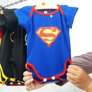 Baju Bayi Jumper Romper Jumsuit Baby Newborn 0-12 Bulan Karakter Superhero Superman Spiderman Batman Iron Man Captain America Hadiah Hampers Kado Lahiran