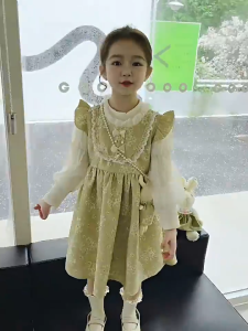 Dress Hanfu Flower 2in1 Anak Perempuan Model Dress Lengan Panjang Kombinasi Outer Flower Model Bahu Rempel Mix Dada Burkat Renda Variasi Pita Pita | Dress Casual Free Tas Boneka Usia 1-4 Tahun | Fashion Trendy Kekinian 2025 Nyaman Di Pakai Anak | Jc