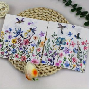 Khăn Giấy Dùng Một Lần Spring Hummingbird Wildflower Party Napkins 20/50 Chiếc Dùng Cho Trà Chiều Và Những Dịp Đặc Biệt