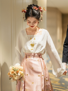 Pink New Chinese Style Song Dynasty Hanfu Skirt Set Womens Small Size Engagement Ceremony Full Body Costume Ensemble