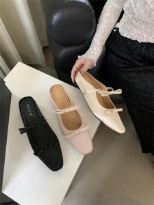 French Vintage Black Mary Jane Semi-Slipper Womens Shoes Heightening Spring Autumn Korean Version Single Strap Open-Toe Sandals