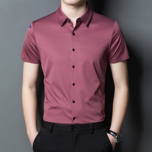 ROMON | เสื้อเชิ้ตผู้ชายแขนยาวผ้าไหมน้ำแข็ง RoMeng ทรงสลิมฟิต ทรงธุรกิจ ลำลอง ไม่ต้องรีด แจ็คเก็ตสั้นฤดูใบไม้ผลิและฤดูใบไม้ร่วง