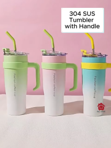 890ML/1200ML 304SUS Tumbler Thermos Mug With Handle And Straw Big Mac Large Capacity Double Drinking Cup
