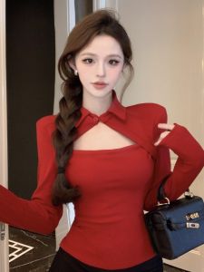 GUZILIAN | Slim Fit Hollow Out Collar Long Sleeve T-Shirt Base Shirt Women Autumn Winter New Style Inner Wear Sweet And Spicy Girl Top