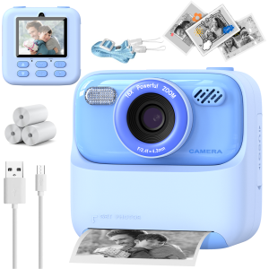 Kids Instant Print Camera 1080P HD Dual Lens Selfie Camera with Flash 3 Rolls Paper 2.0" Screen Games Digital Camera for Boys
