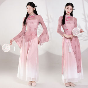 New Spring Summer Classical Dance Practice Suit Body Rhythm Silk Dress Dance Performance Costume Wind Dance Suit Cheongsam Womens Wear