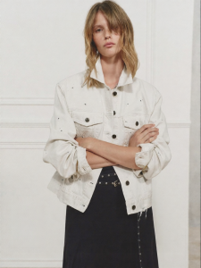 MO&Co. | Lightweight Paint-Splashed Denim Jacket With Rips