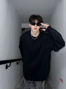 American Style Long Sleeve T-Shirt Mens Loose Versatile Pure Cotton Base Shirt Trendy Brand Handsome Solid Color Underwear