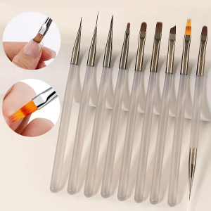 LINMANDA 9 Pack Gray Nail Art Brushes Set Nail Art Tools Suitable for Gel Nail Polish And Nail Art Designs Perfect for Home DIY