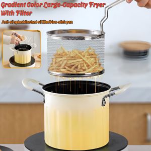 Gradient Color Large-Capacity Fryer With Filter Household Non-Stick Frying Pot Multifunction 304 Stainless Steel Mini Pan