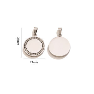 Stainless Steel 21/30mm Circle Mirror Surface Charms with Rhinestone Necklace Hip Hop DIY Jewelry Gift for Men Women Accessories