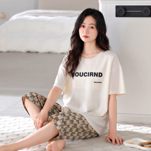 MiiOW | Cat Woman Sleepwear Short Sleeve Thin Home Clothes Set With Chest Pad Loose Fit Summer New Arrival Female Home Comfort Suit