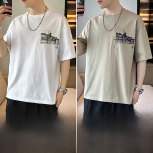 ROMON | Lomond Mens Ice Silk Short Sleeve T-Shirt Summer Thin Loose Casual Print Round Neck Half Sleeve Mens Top Cool Feeling