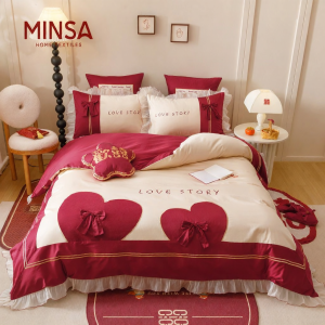 MINGSHA | Embroidered Bridal Cotton Bedding Red