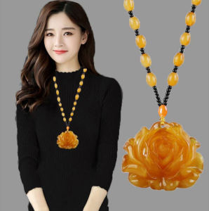 New 2022 Ins Style Luxury Medium Length Fake Old Honeycomb Wax Necklace Sweater Chain Pendant Birthday Gift for Women