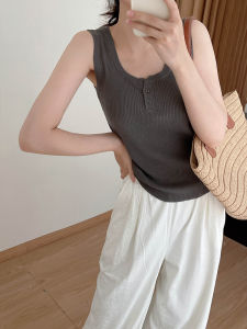 Gray Beautiful Small Strapless Silk Vest Womens Sleeveless Base Shirt with Button Inner Wear Sweet Style Slim Fit Summer Top