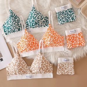 2025 Summer New Womens Leopard Print Traceless and Steel Rim Bra Adjustable Shoulder Strap Back Womens Underwear Set