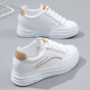 Leather Sporty Flat Laced Casual Shoes Womens Spring New Soft Bottom High Rise Leisure Sneakers Cross Strap Waterproof Platform