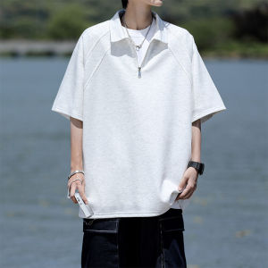 Loose Fit Zipper Polo Shirt Mens Summer American Style Short Sleeve T-Shirt Breathable Lightweight Polyester Fashionable