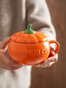 Creative Pumpkin Ceramic Mug with Lid And Spoon for Women Breakfast Oats Cup High Aesthetic Value Cute Female Style Water Cup