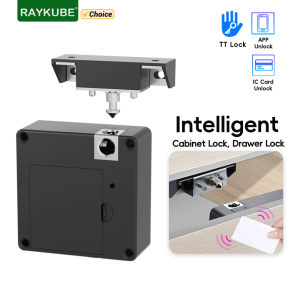 RAYKUBE TT Lock Blutooth Invisible Smart Electronic Drawer Lock Keyless Cabinet Lock with APP/RFID 13.56MHz IC Card Unlock YX01
