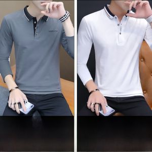 ROMON | Spring & Autumn Cotton Polo Shirt with Turn-down Collar