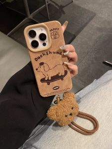 Sheepskin Phone Case for Apple 16Promax iPhone 15Pro Skateboard Dog 14 High 13 Skateboard 12Pro Korean 11Ins Style 16Plus New Model XSMax Anti-Fall XR Protective Cover