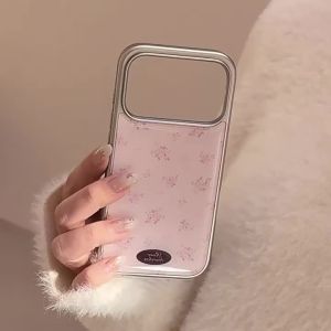Korean Pink Flowers Drop Glue Electroplated Phone Case For iPhone 17 Air 16 15 14 13 12 Pro Max Shockproof Protective Hard Cover
