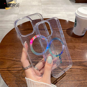 KISSCASE Magsafe Clear Case For iPhone 15 Pro Max 14 Plus 13 12 11 Transparent Star Glitter Laser Fashion Shockproof Non-slip Anti-drop Mobile Phone Case