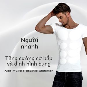 Áo Thun Nam Giả Cơ Không Lộ Cơ Bắp Áo Vest Bó Sát Áo Thun Lót Vai Giả Cơ Ngực Áo Thun Ngắn Tay Cổ Chữ V Mùa Hè Thường Ngày