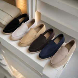 Mens Work Casual Loafers Leather Slip-On Shoes round Toe Flat Heel Rubber Outsole British Style Fashion Single Shoes