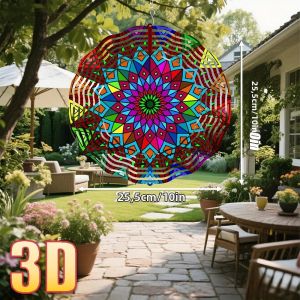 CIFbuy | Máy Quay Gió Mandala 3D 10 Inch Bằng Kim Loại Trang Trí Hình Học Treo Tường Với Tốc Độ Quay 360 Độ ° Móc Xoay Sáng Tạo Quà Tặng Giáng Sinh Tự Làm Đầy Màu Sắc