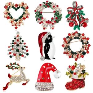 Christmas Brooch Pins For Women Multi-Colored Rhinestone Christmas Jewelry Gift For Girls Christmas Decor Supplies
