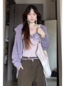 YUEZHONGWEI | Purple Mink-like Cardigan Sweater for Early Spring