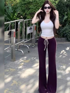 BINKAFENNY | Casual High Waist Straight Leg Pants Womens Summer Fashion Purple Draping Drawstring Trousers Floor-Length Elegant Trousers