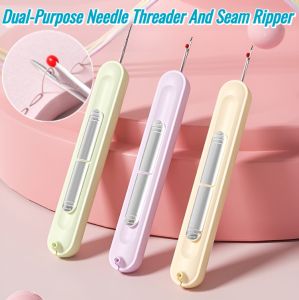2pcs Dual-Purpose Needle Threader And Seam Ripper 2 In 1 Plastic Handle Craft Thread Cutter Hand Sewing Remover Sewing Rippers