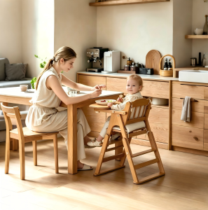 lron Poetry.PH Baby Dining Chair Wood/Brown Solid Wood Foldable Portable Children Chair With Cushion