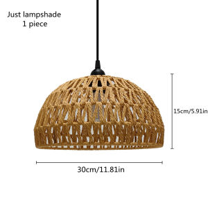 Đèn Thả Mây Tre Đan Thủ Công Hình Vòm Phong Cách Boho Rustic Thân Đèn Sắt Đường Kính 300mm Thay Thế Chụp Đèn Treo.